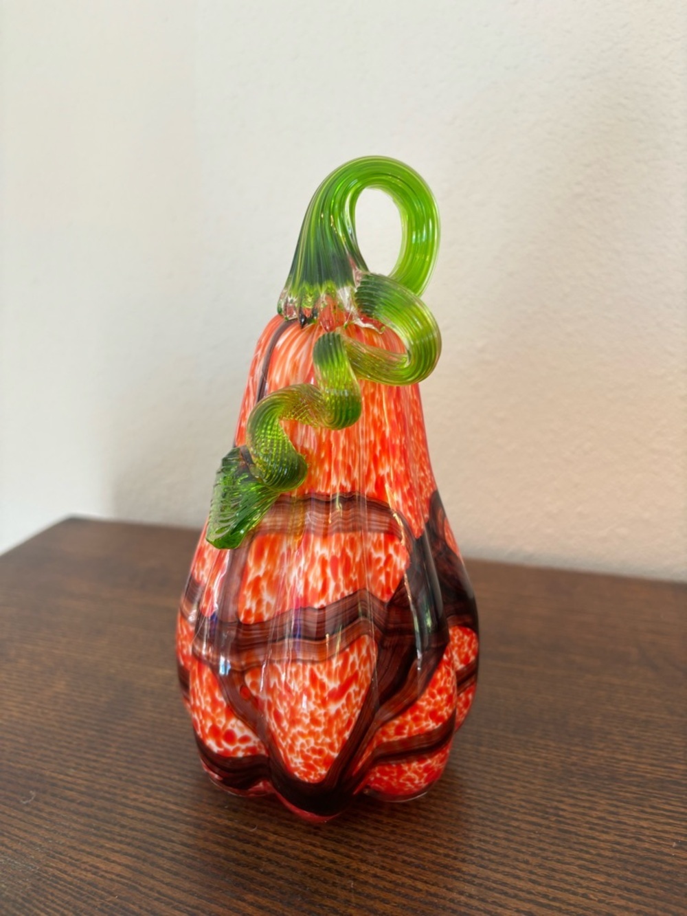 hand-blown orange and red mosaic glass gourd by Global Village Glass - Picture 2 of 8